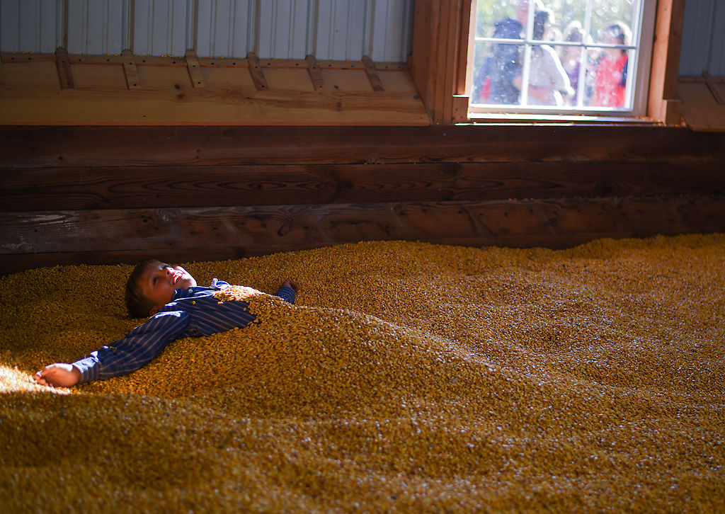 Zeke Lyons lies in the corn pit